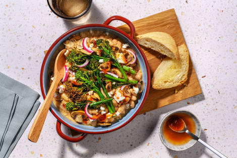 Garlic Mushrooms on Creamy Cashew Butter Beans