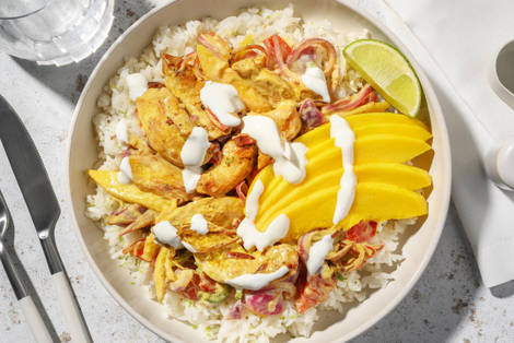 Fruchtig-scharfe Bio-Hähnchen-Bowl mit Reis