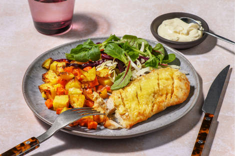 Parmesan-Herb, Halloumi Hasselback Chicken