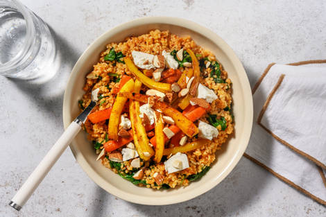 Boulgour garni de carottes rôties et feta