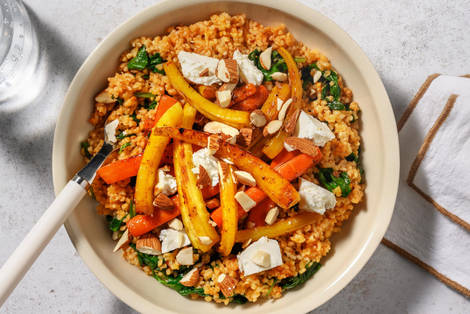 Boulgour garni de carottes rôties et feta
