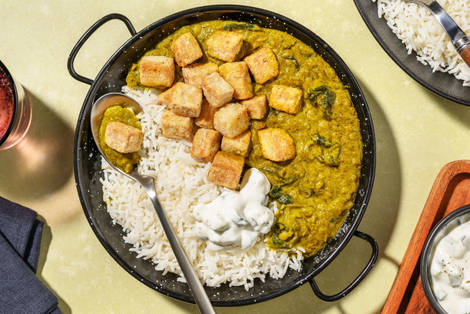 Dalh crémeux aux épinards et tofu frit