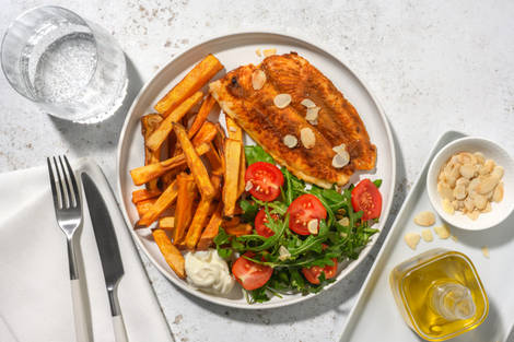 Tandoori Spiced Basa and Sweet Potato Chips 