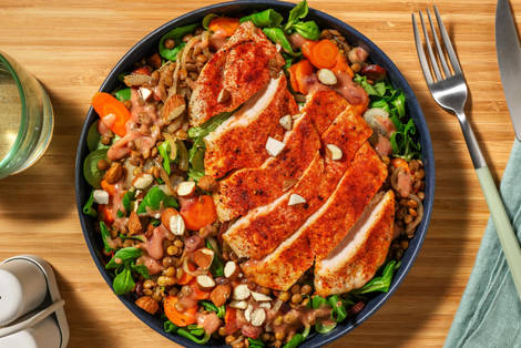 Hähnchen-Salat mit Senf-Preiselbeer-Dressing