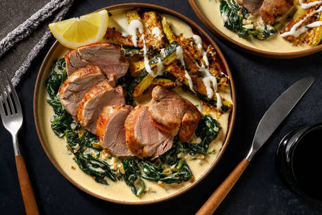 Filet mignon de porc et frites de courgette au parmesan