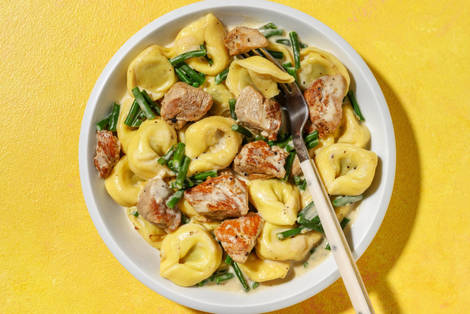 Spinat-Ricotta-Tortellini mit Bio-Schweinefilet