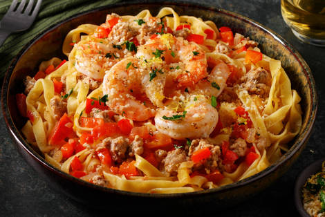Tagliatelle fraîches aux grosses crevettes