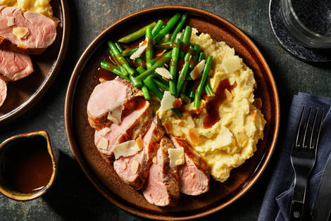 Varkenshaas met Grana Padano en knolselderpuree