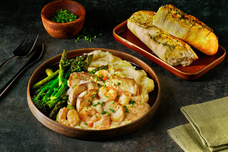 Monkfish and Prawns in Cheesy Mornay Style Sauce