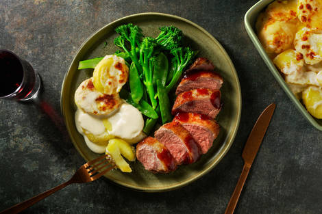 Redcurrant Glazed Duck Breast and Cheesy Dauphinoise