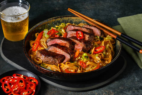 Steak met ponzu en rijstnoedels