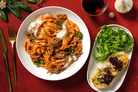 Pulled Beef Ragu and Camembert & Rosemary Baguette