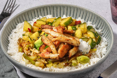 Sweet-Chili-Avocado Bowl mit extra Bio-Hähnchenbruststreifen