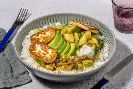 Sweet-Chili-Avocado Bowl mit extra Bio-Halloumi