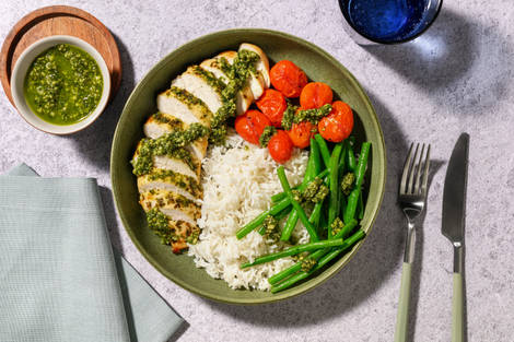 Pesto Chicken Traybake and Garlic Rice