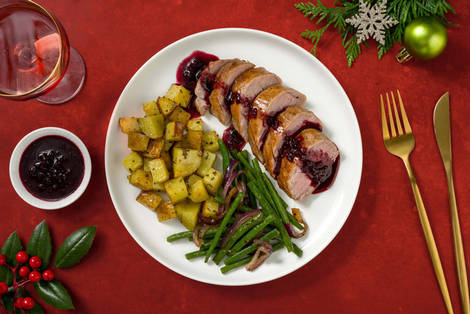 Varkenshaas met aardbei-balsamicosaus