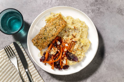 Saumon pané panko & purée au lait au romarin