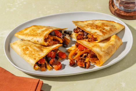 Cheese and Chorizo Tortillas with Prawns