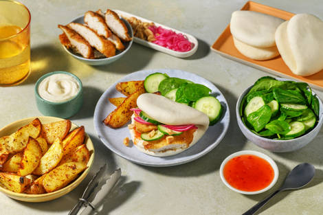 Build Your Own: Fried Chicken Bao, Wedges and Salad