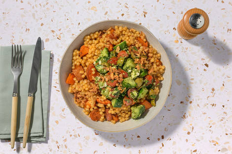 Double Greek Style Cheese and Pearled Couscous Grain Bowl