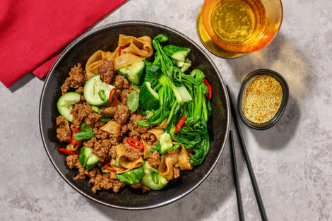 Umami Beef, Tofu & Garlic-Chilli Oil Rice Noodles