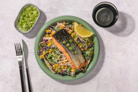 Speedy Seared Salmon, Halloumi & Garlic Butter Sauce