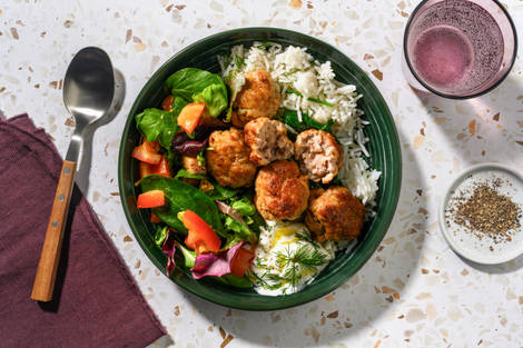 Greek-Style Lamb Keftedes & Spinach Rice