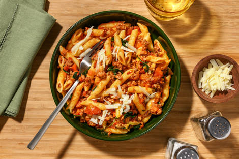 Herby Beef-Pork Penne Alla Bolognese