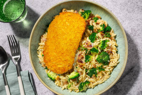 Kaasschnitzel met romige orzo