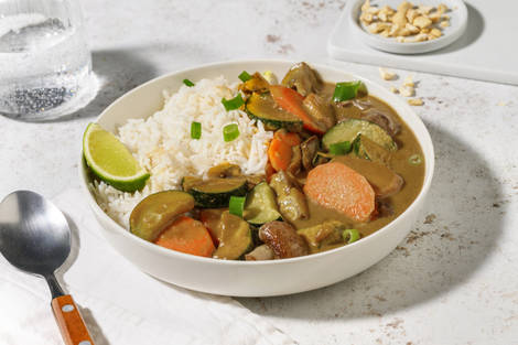 Curry suave de setas portobello, zanahoria y langostinos