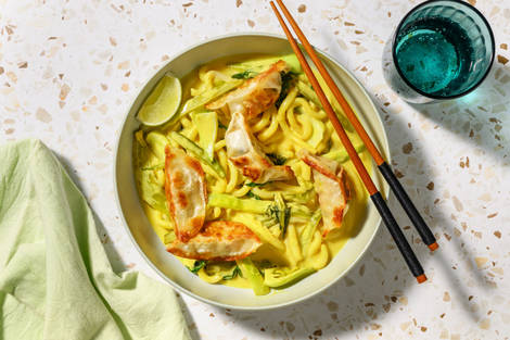 Thai Style Prawn & Veggie Gyoza Udon Noodle Soup