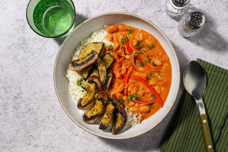 Cheesy portobello met romige bonenstoof