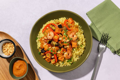 Nigerian Suya Inspired Peanut, Sweet Potato and Prawn Bowl