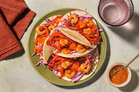 Tacos aux crevettes BBQ et chutney d'abricot