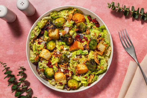 Crispy Smashed Sprout Chicken Caesar Style Salad