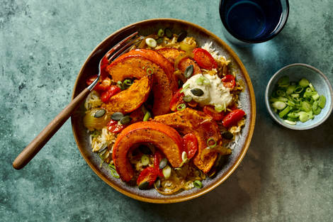 Honey Roasted Pumpkin Wedges and Chermoula Spiced Rice