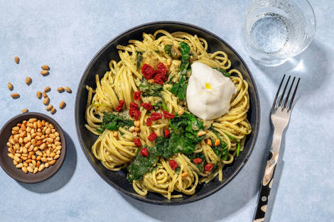Spaghetti complets aux épinards & burrata