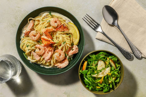 Creamy Lemon-Tarragon Prawn and Salmon Spaghetti