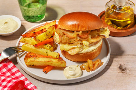 Burger normand au poulet & camembert fondant