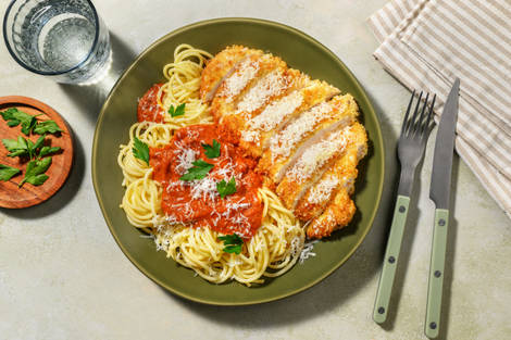Poulet façon parmigiana & spaghetti