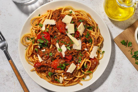 Spaghetti bolognaise végé et grana padano