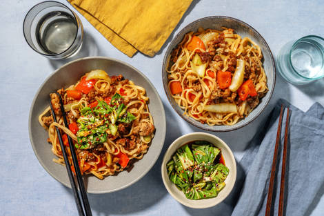 Kung fu-stekta nudlar och fläskfärs