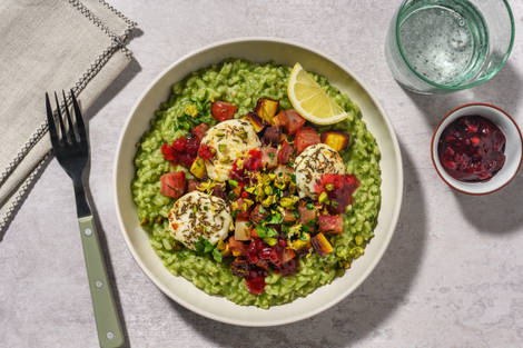 Fromage de chèvre rôti sur risotto vert