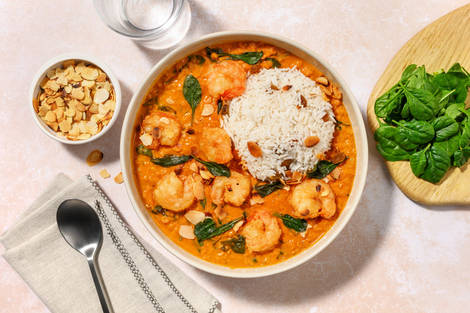 Crevettes poêlées, épinards & lentilles corail