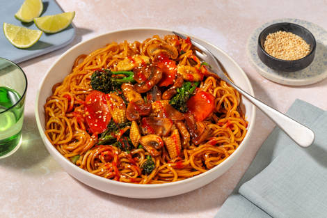 Korean Inspired Bulgogi Vegetable and Prawn Noodle Stir-Fry 