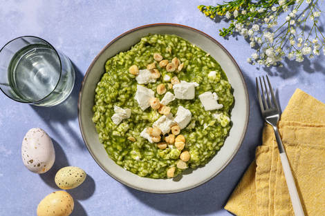 Frühlingsgrünes Risotto mit Ziegenkäse