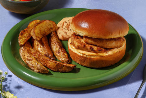 Peri Peri Chicken Burger and Spiced Wedges