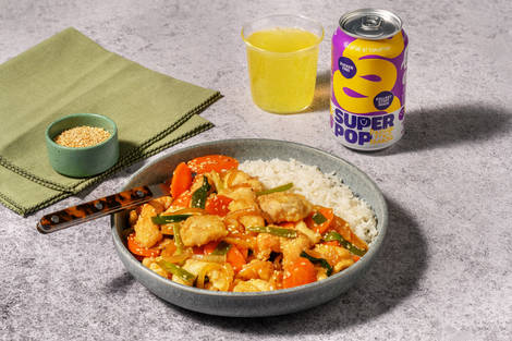 Glasiertes Hähnchen mit Ingwer auf Sesam-Reis