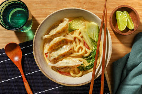 Veggie Gyoza Thai Style Udon Noodle Soup