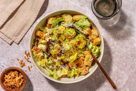 Crispy Smashed Sprout Caesar Style Bacon Salad